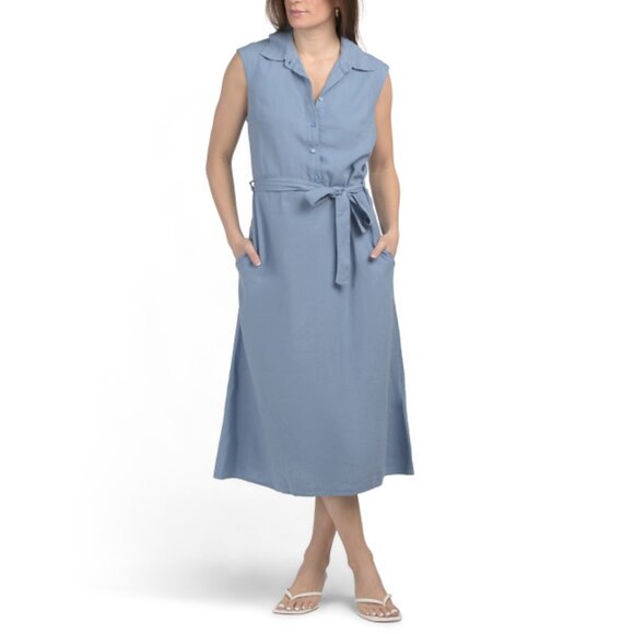 MAGARI Blue Jean Made In Italy Linen Blend Sleeveless Shirt Dress - Picture 1 of 2